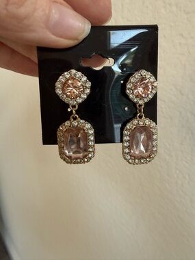 Elegant Blush Pink Crystal Drop Earrings - Like New!